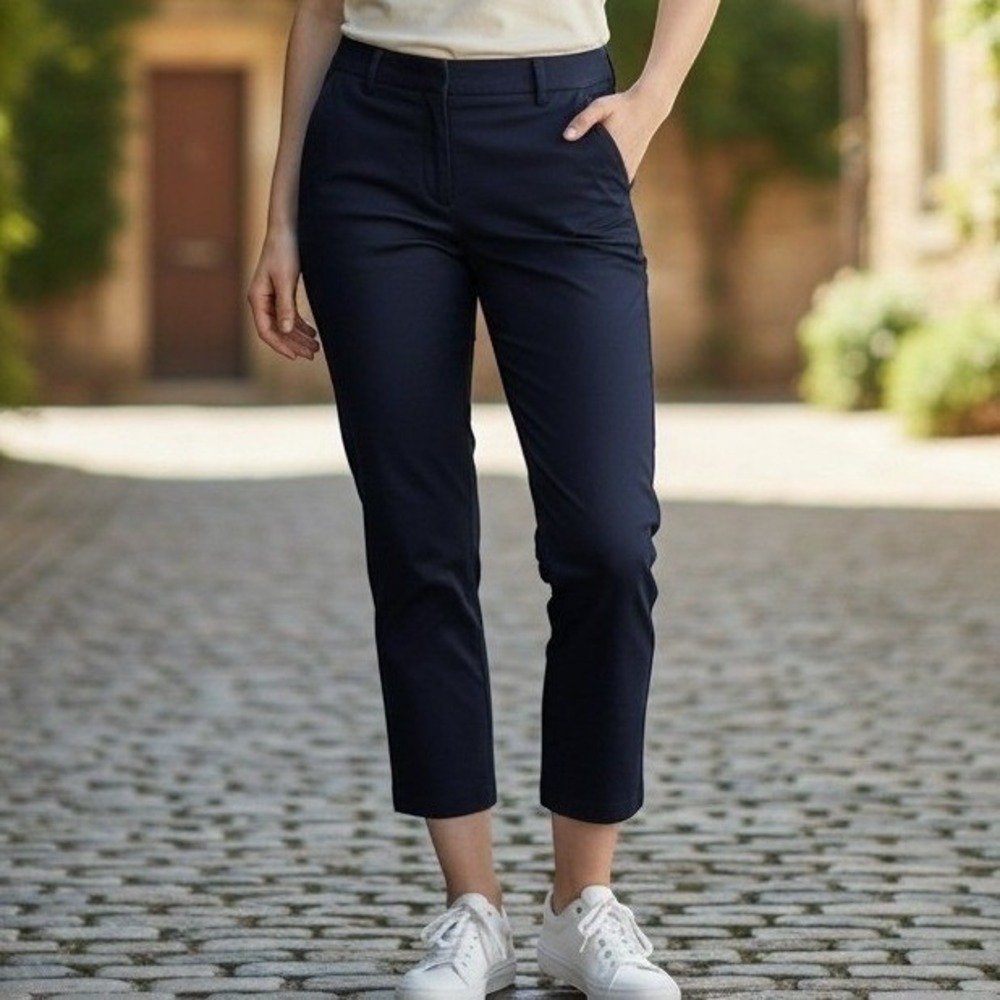 Avenue (Cropped Pants) (18) Women Navy GOOD Stretch Cotton Chino Trousers